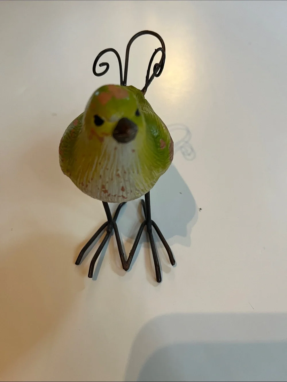 Decorative Yellow Green Garden Bird Figurine with Metal Legs and tail - Picture 4 of 6